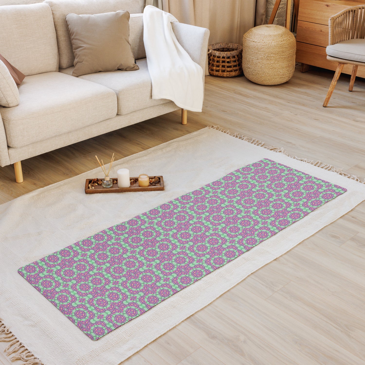 yoga mat purple and green design