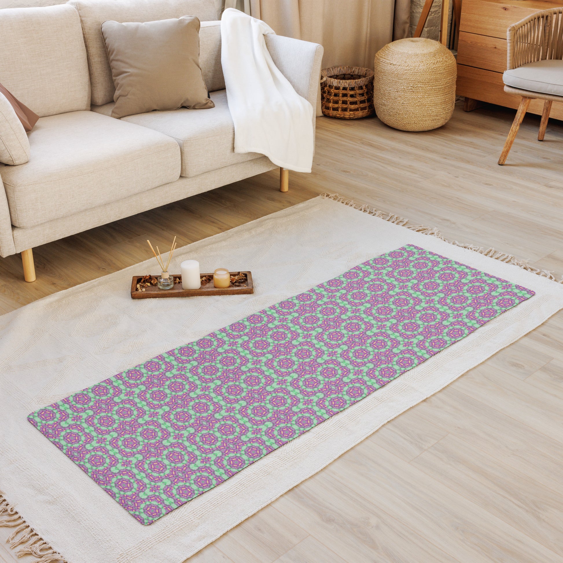yoga mat purple and green design